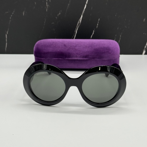 NEW GUCCI GG1647S 007 WOMEN SUNGLASSES GUCCI GG 1647S 007 ROUND BLACK EYEWEAR - Picture 5 of 14